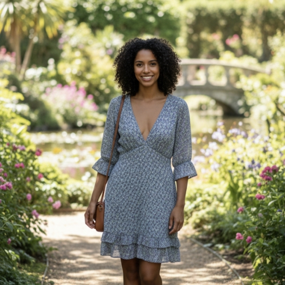 Lush Blue Floral Mini Dress